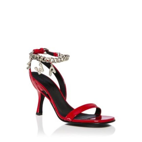 JW ANDERSON Shoes - JW ANDERSON Womens Red Chained Red Charms Toe Stiletto Leather Heeled Sandal 36